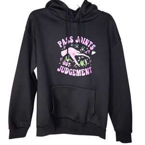Pass Joints Not Judgement Size Medium Black Pink Witch Graphic Hoodie Sweatshirt